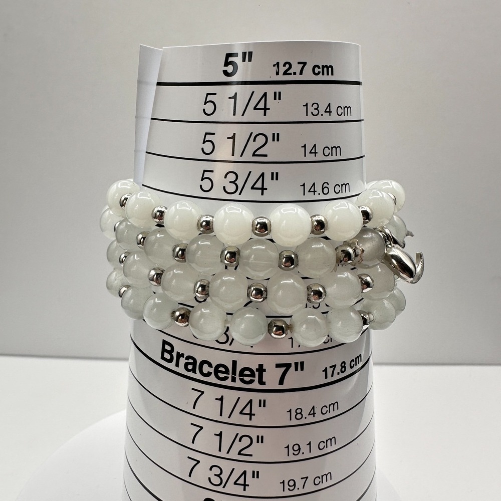 Vintage 90s White Quartz Beaded Wrap Bracelet Silver Tone Boho Statement Jewelry - Picture 8 of 8